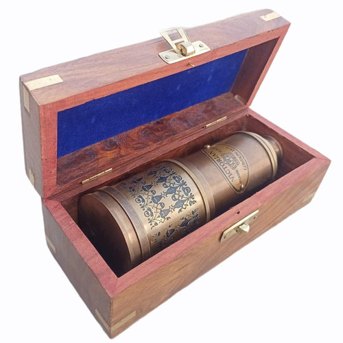 Vintage Brass Telescope Victorian 1915 with Wooden Gift Box