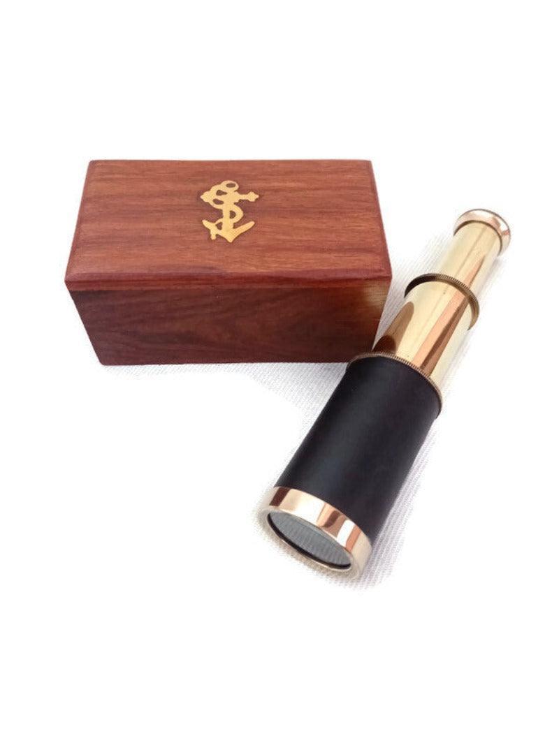 Brass Telescope with Wooden Box, Toys for Children - Bloomart