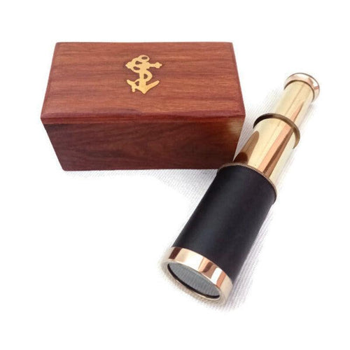 Brass Telescope with Wooden Box, Toys for Children - Bloomart