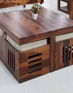 Teak Wood Coffee Table Set With 4 Stool - Bloomart