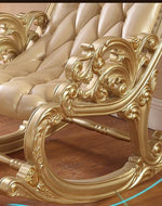 Bloomart Lavish Luxurious Hand Carved Button Tufted Teak Wood Rocking Chair with Footrest for Elegant Living Room