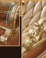 Bloomart Lavish Luxurious Hand Carved Button Tufted Teak Wood Rocking Chair with Footrest for Elegant Living Room