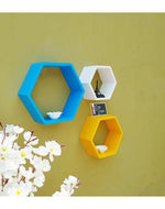 Hexagonal Shape Wooden Floating Wall Shelves Set of 3 - WoodenTwist