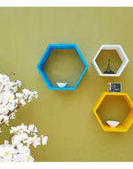 Hexagonal Shape Wooden Floating Wall Shelves Set of 3