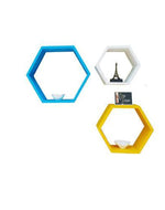 Hexagonal Shape Wooden Floating Wall Shelves Set of 3