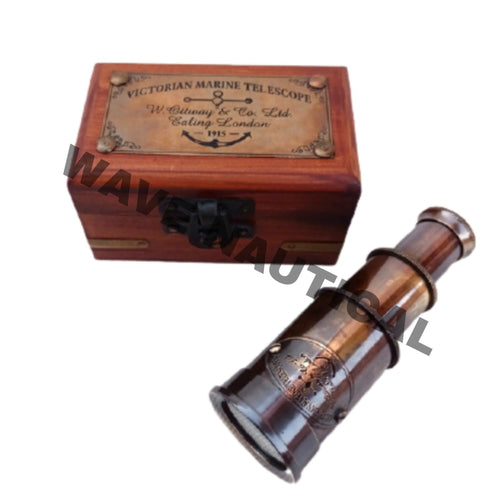 Telescope Victorian Marine with Wooden Box Vintage Mini Handheld - Bloomart