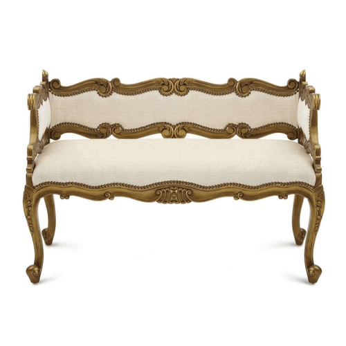 Bloomart Engrave Hand Carved Teak Wood 2 Seater Bench for Living Room ( Ivory )