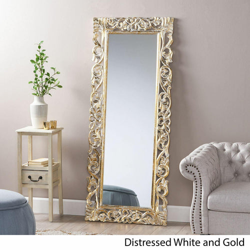 Traditional Floral Design Mango Wood Hand Carved Decorative Wall Standing Frame ( Without Mirror )