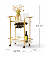 Bloomart Rolling Gold Beverage Cart with 6-Bottle  Holder and Smooth-Glide Wheels