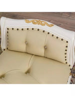 Bloomart Carissa French Baroque Style Crystal Button Teak Wood Bench Hand Carved Antique-Inspired Seating for Elegant Living Room
