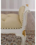 Bloomart Carissa French Baroque Style Crystal Button Teak Wood Bench Hand Carved Antique-Inspired Seating for Elegant Living Room