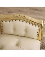 Bloomart Carissa French Baroque Style Crystal Button Teak Wood Bench Hand Carved Antique-Inspired Seating for Elegant Living Room
