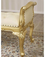 Bloomart Carissa French Baroque Style Crystal Button Teak Wood Bench Hand Carved Antique-Inspired Seating for Elegant Living Room