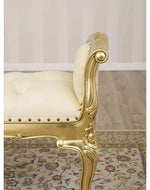 Bloomart Carissa French Baroque Style Crystal Button Teak Wood Bench Hand Carved Antique-Inspired Seating for Elegant Living Room