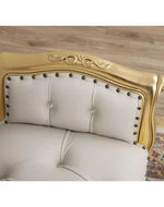 Bloomart Carissa French Baroque Style Crystal Button Teak Wood Bench Hand Carved Antique-Inspired Seating for Elegant Living Room