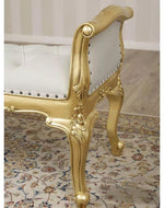 Bloomart Carissa French Baroque Style Crystal Button Teak Wood Bench Hand Carved Antique-Inspired Seating for Elegant Living Room