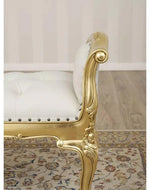 Bloomart Carissa French Baroque Style Crystal Button Teak Wood Bench Hand Carved Antique-Inspired Seating for Elegant Living Room
