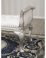 Bloomart Carissa French Baroque Style Crystal Button Teak Wood Bench Hand Carved Antique-Inspired Seating for Elegant Living Room