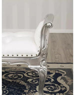 Bloomart Carissa French Baroque Style Crystal Button Teak Wood Bench Hand Carved Antique-Inspired Seating for Elegant Living Room