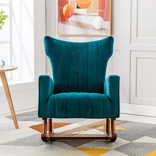 Wooden Velvet Accent Rocking Chair (Teal)