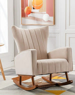 Wooden Velvet Accent Rocking Chair (Grey)