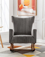Wooden Velvet Accent Rocking Chair (Grey)