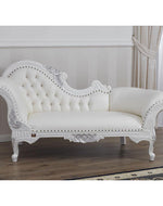 Wooden Hand Carved Modern Baroque Style Chaise Longue Sofa White Lacquered And Silver Leaf - Bloomart