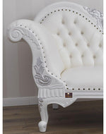 Wooden Hand Carved Modern Baroque Style Chaise Longue Sofa White Lacquered And Silver Leaf