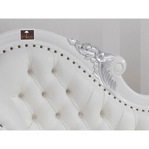 Wooden Hand Carved Modern Baroque Style Chaise Longue Sofa White Lacquered And Silver Leaf