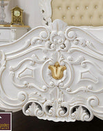 Super King Size Teak Wood Bed Heavy Carved with Cushioned Design