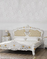 Super King Size Teak Wood Bed Heavy Carved with Cushioned Design