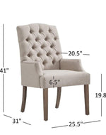 Wooden Twist Classic Tufted Linen Dining Arm Chair (Set of 2)
