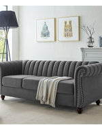 Designer Velvet Rolled Arm Chesterfield Sofa (3 Seater) - Bloomart