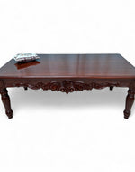 Bloomart Hand Carved Teak Wood Center Table Walnut Finish ( Brown )