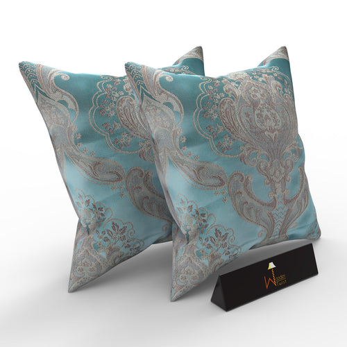 Wooden Twist Fabrahome Leaf Design Square Polyester Fabric Cushion Cover ( Pack Of 2 )