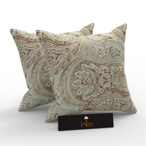 Wooden Twist Fabrahome Square Reposa Beige Floral Printed Velvet Fabric Cushion Cover ( Pack of 2 )