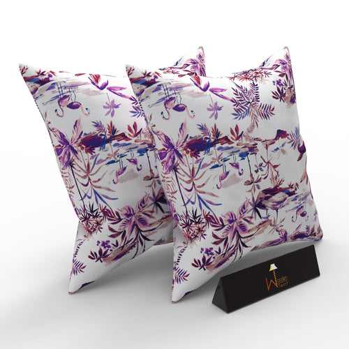 Wooden Fabrahome Square Reposa Purple Floral Printed Velvet Fabric Cushion Cover ( Pack of 2 )