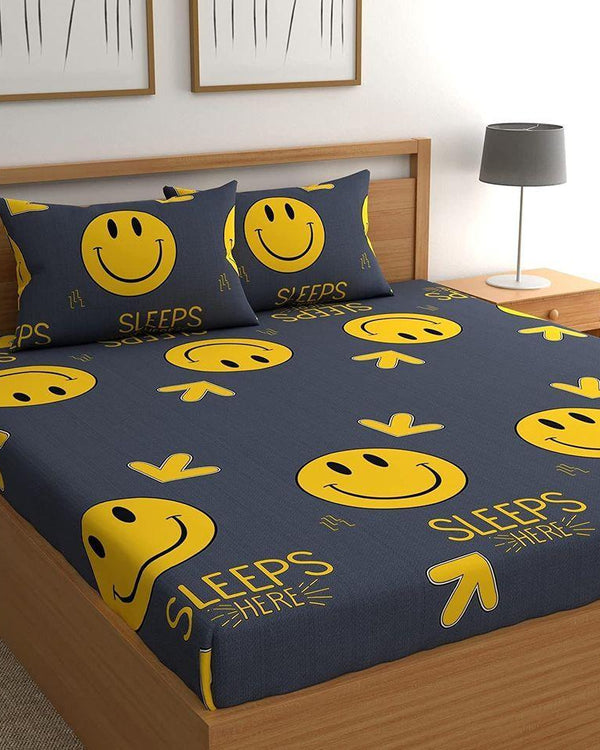 Glace Cotton Double Bedsheet with 2 Pillow Covers (Smily) - WoodenTwist