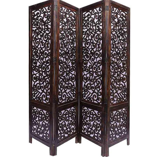 Voris Solid Wood 4 Panel Room Divider Partition Handcrafted Folding Screen for Home Decor and Privacy