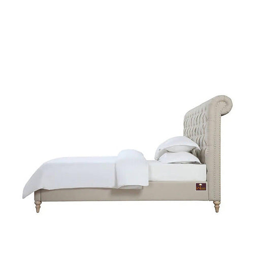 Wingback Headboard Queen Size Upholstered Panel Bed Frame for Bedroom