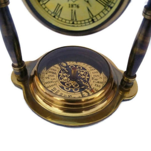 Vintage Brass Compass Antique Clock