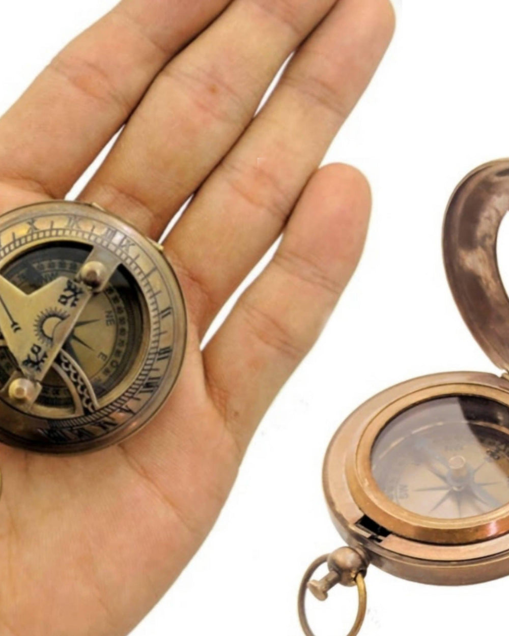 Brass Pocket Magnetic Sun Dial Map Type Compass - Bloomart