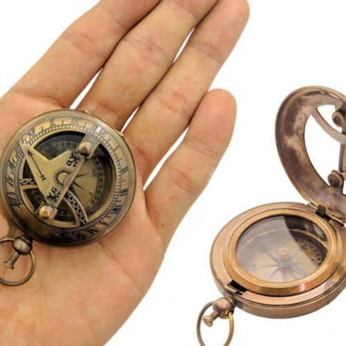 Brass Pocket Magnetic Sun Dial Map Type Compass - Bloomart