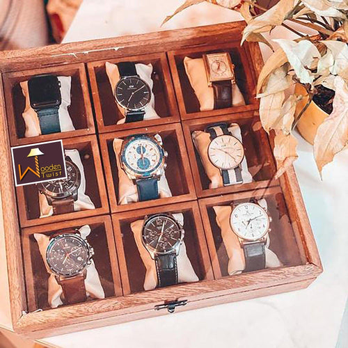 Wooden Watch Box With 9 Compartments
