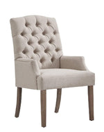 Wooden Twist Classic Tufted Linen Dining Arm Chair (Set of 2)