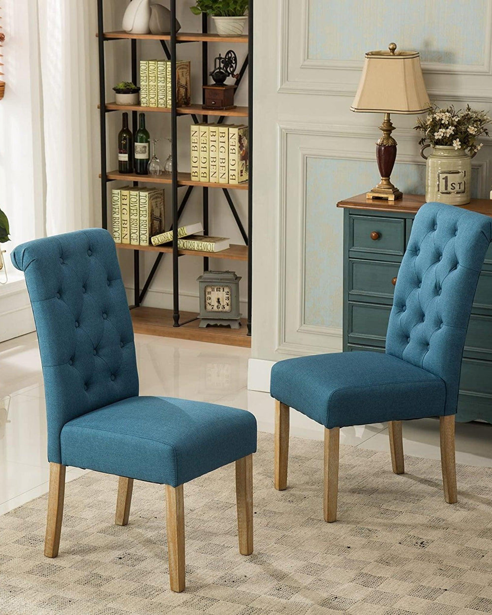 Button Tufted Parsons Chairs in Teak Wood (Set of 2) - WoodenTwist