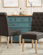 Wooden Twist Button Tufted Parsons Teak Wood Dining Chair (Set of 2)
