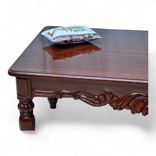 Bloomart Hand Carved Teak Wood Center Table Walnut Finish ( Brown )