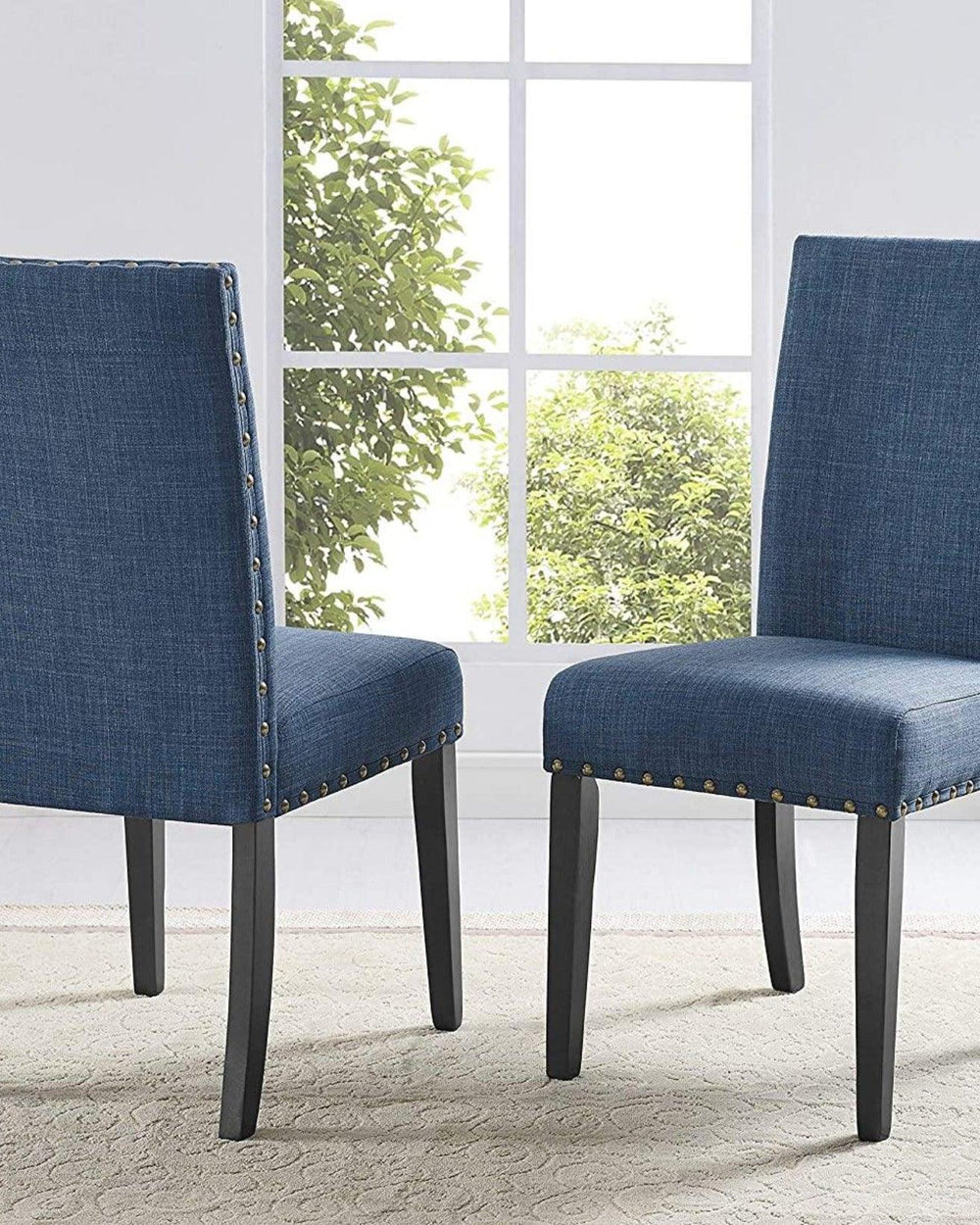 Premium Fabric Dining Chairs with Nailhead Trim (Set of 2) - WoodenTwist