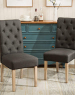 Button Tufted Parsons Chairs in Teak Wood (Set of 2) - WoodenTwist